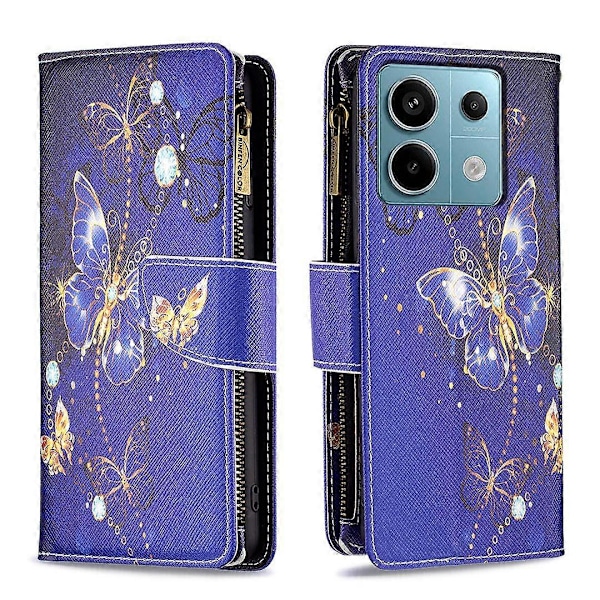 BF03 Lynlåspung i PU-læder med mønstertryk til Xiaomi Redmi Note 13 Pro 5G/Poco X6 5G Multicolor Purple Butterflies