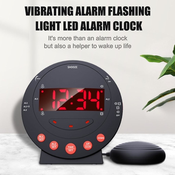 Extra hög väckarklocka med sängshaker Stor LED-skärm Digital sovrumsklocka