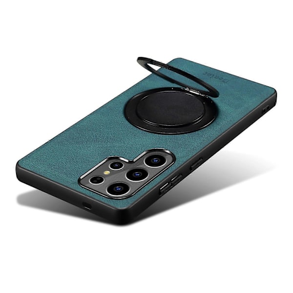DENIOR A14 Magnetisk etui til Samsung Galaxy S25 Ultra med roterende støttefod, læder PC TPU telefoncover Multicolor Blue