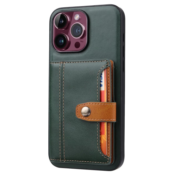 För Iphone 15 Pro Max Calf Texture Phone case Kortplatser Kickstand Pu Läderbelagd Tpu Cover Green