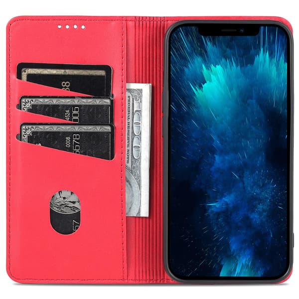För Iphone 15 Pro Max Pu Läderplånbok Cover Stativ Case Red