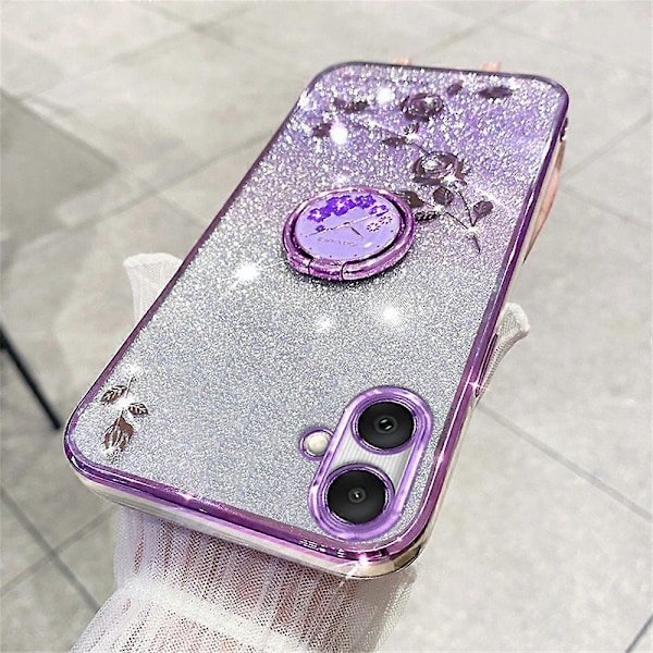 KADEM Deksel til Samsung Galaxy A06 med Ringstativ TPU Blomster Telefondeksel Gradient Glitter Multicolor Style B