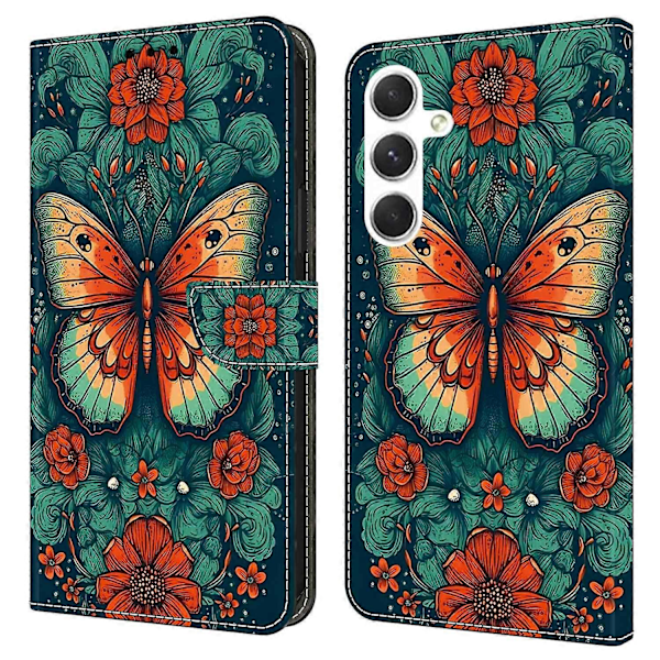 Skal för Samsung Galaxy A16 5G/A16 4G Mönstertryckt Skyddande Läder Flip Fodral - Panda Multicolor Flower Butterfly