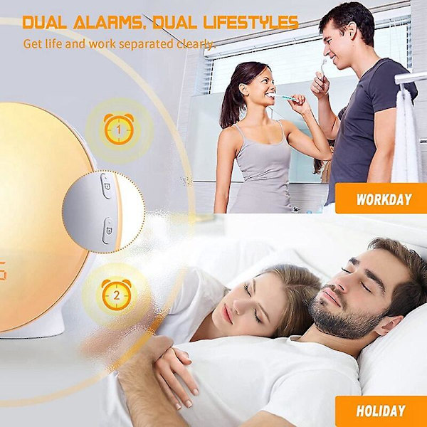 Sunrise Alarm Clock Wake Up Light - Ljuslarm med Sunrisesunset Simulering Dubbla larm och snoozefunktion FM-radio