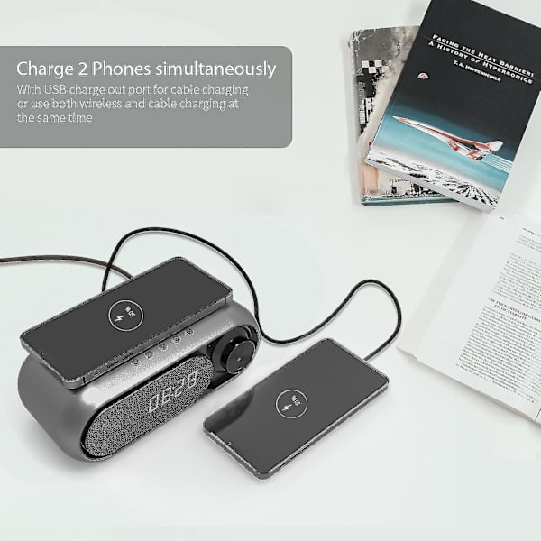 Multifunktionell bärbar Bluetooth högtalare Desktop Clock Alarm Mobiltelefonkabel