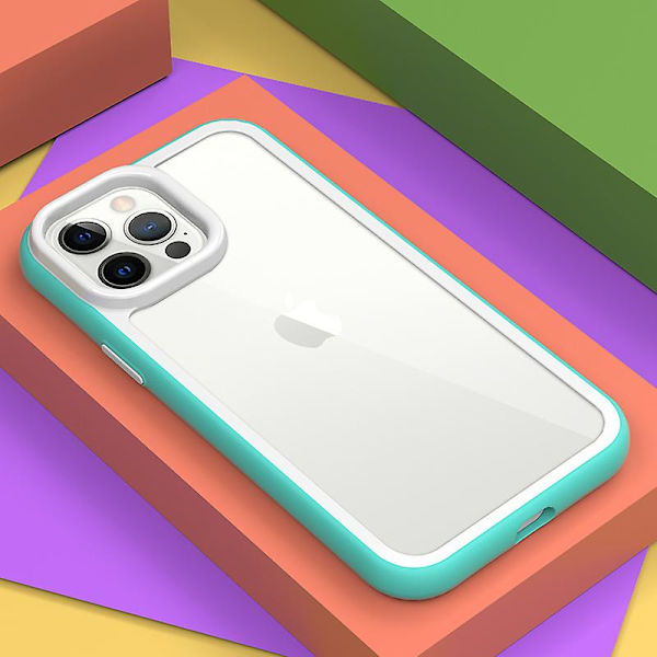 IPhone 13 Pro Max iskunkestävä kirkas puhelinkotelo akryylitausta + värikäs kehys irrotettava 2-in-1 suojus Cyan