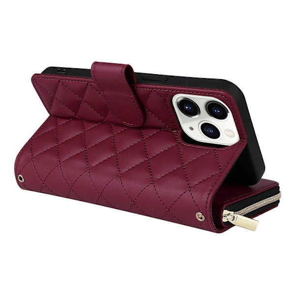 Til iPhone 11 Pro Max Etui Lynlås Pung Rombe Telefon Læder Cover med Skulderrem Multicolor Style D