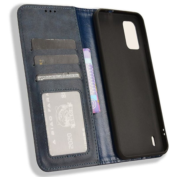 För Nokia C210 Case Plånbok Retro Pu Läder Skyddstelefon Cover Blue