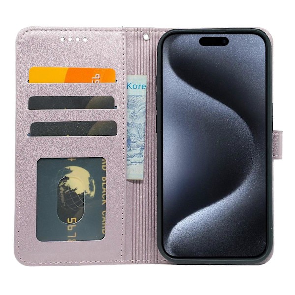 Til iPhone 16 Pro Max Wallet Case Magnetisk Lukning Læder Telefon Cover med Rem - Grøn Multicolor Rose Gold