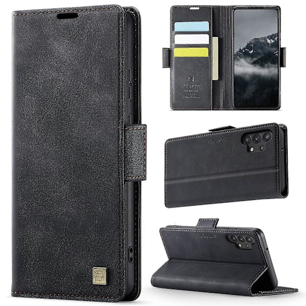 Samsung Galaxy A32 5G -kotelo AUTSPACE A11 RFID-suojattu retro nahkainen matkapuhelinlompakkokotelo Multicolor Black