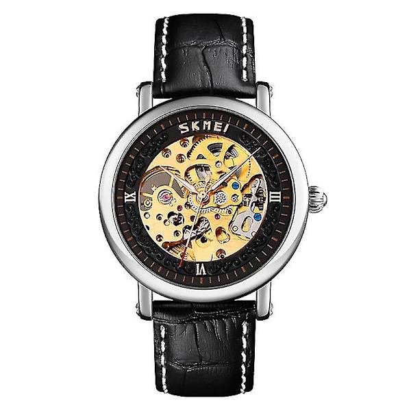 Skmei 9229 Automatic Hollow Mechanical Watch Silver Shell Black Face