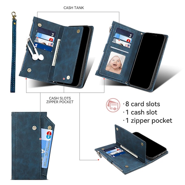 Plånbok Case För Iphone 15 Plus, Rfid-blockerande cover Blue