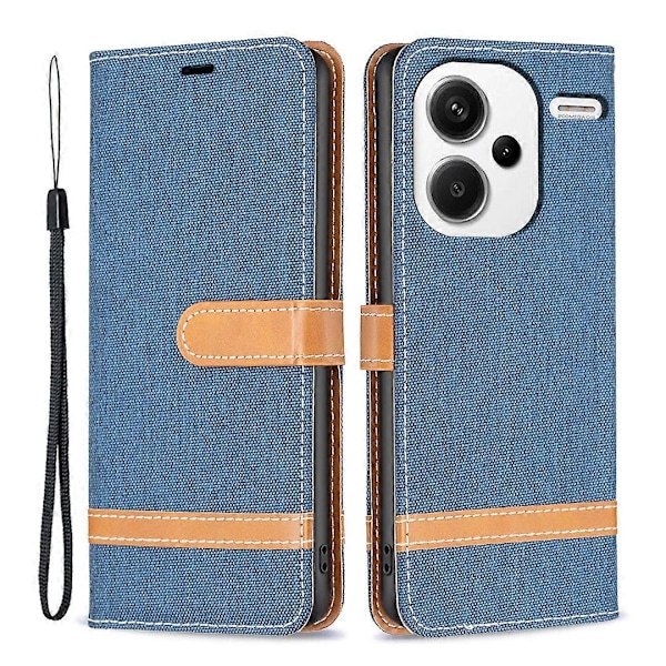 Lompakkokotelo Xiaomi Redmi Note 13 Pro+ 5G -puhelimelle, farkkukangaskuvioinen Multicolor Navy Blue