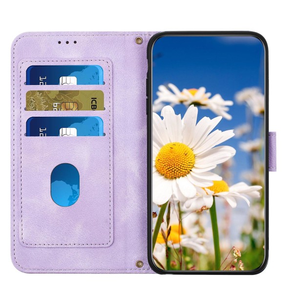 För Samsung Galaxy A34 5g phone case Blommönster Cover Läderfodral med kortplatser Light Purple