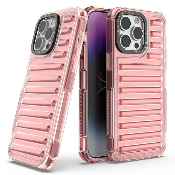 Stripete design deksel til iPhone 15 Pro Max, sklisikkert, avtakbart TPU+PC-telefondksel - Grå Multicolor Deep Pink