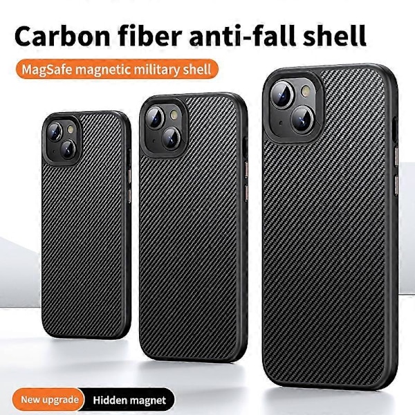 Magnetiskt skal för iPhone 15 kompatibelt med MagSafe, kolfibertextur PC + TPU-skydd