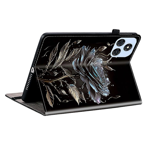 Itel VistaTab 30 -tabletin nahkakotelo, kuvioitu, jalustalla ja korttipaikoilla Multicolor Black Rose