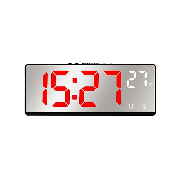 Röststyrning Spegel Väckarklocka Digital temperatur Dubbellarm Snooze Desktop Bordklocka Natt Må Red Light