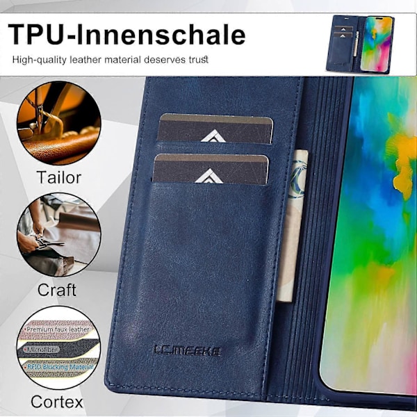 LC.IMEEKE iPhone 16 Pro Nahkakotelo RFID-suojauksella ja Korttipaikoilla - Musta Multicolor Blue