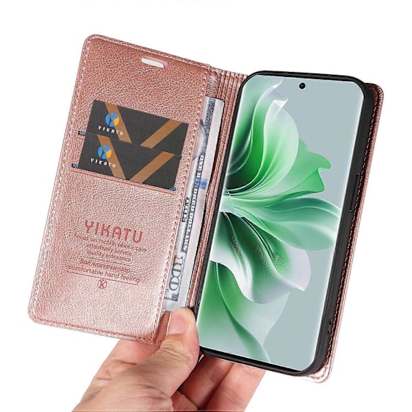 YIKATU YK-006 Mobilskal för Oppo Reno11 5G, Litchi-texturerat PU-läder, Ställ, Plånboksfodral Multicolor Rose Gold