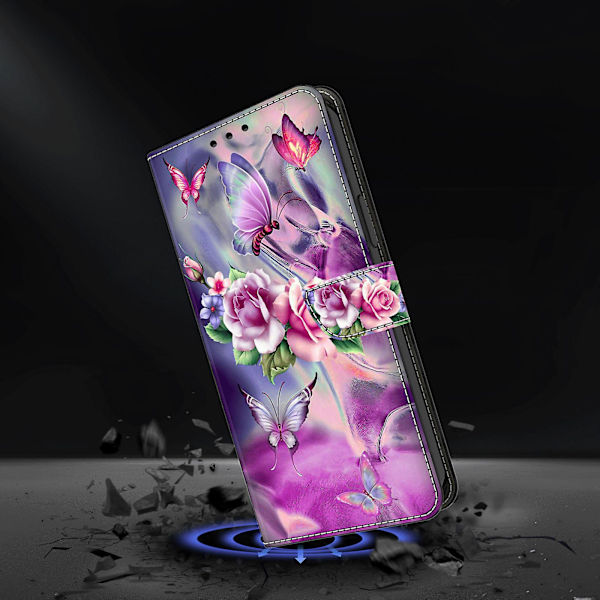 Til Sony Xperia 1 V Wallet PU Læder Beskyttelsesetui 3D Mønster Print Stå Telefon Cover Butterflies   Flowers