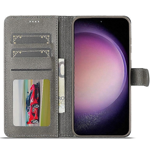 LC.IMEEKE Fodral för Samsung Galaxy A26 5G Kalvtextur PU Läder Ställ Plånbok Telefonfodral- Multicolor Grey