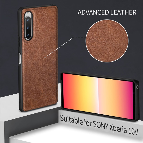Retro telefoncover til Sony Xperia 10 V, faldbeskyttelse, PU-læder+tpu+pc, beskyttende telefonskal Brown