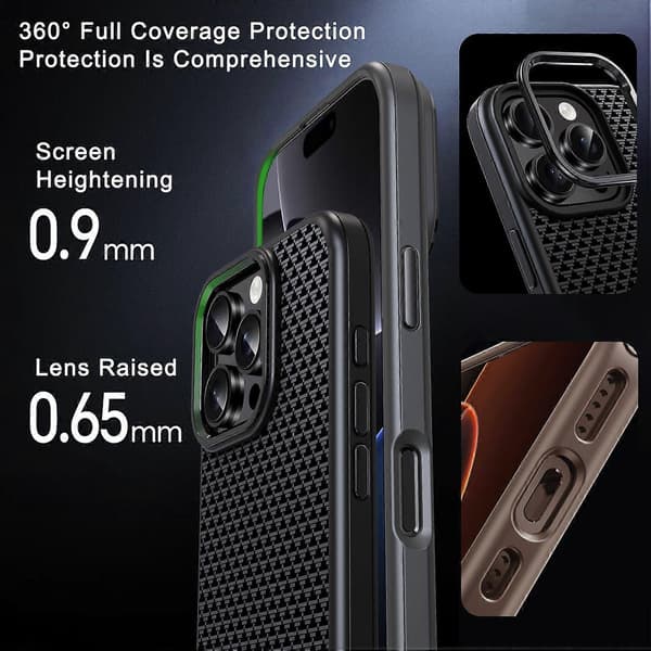 IPAKY Deksel til iPhone 16 Plus, Karbonfibertekstur PC + TPU Støtsikkert Telefon Bakdeksel Multicolor Titanium Black