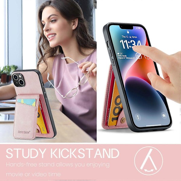 FIERRE SHANN Telefoncover med kortlommer til iPhone 14, stativ, RFID-blokering, PU-læder + TPU-telefonetui Multicolor Style D