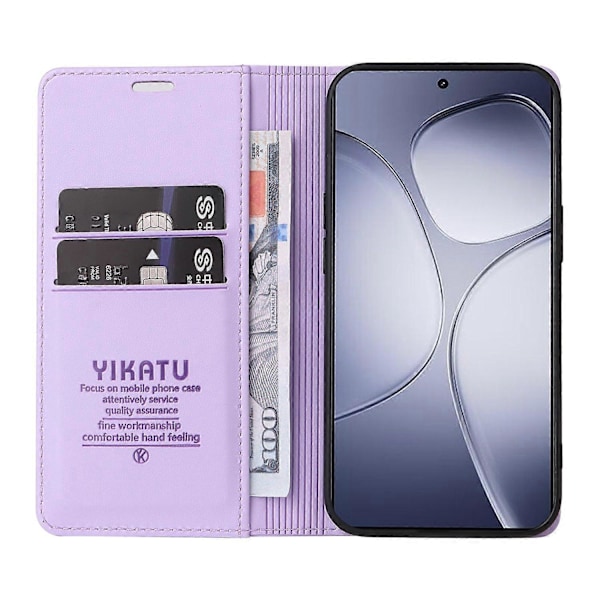 YIKATU YK-001 Fodral för Xiaomi Redmi K70 Ultra Ställ Läder Telefonskal Stark Magnetisk Stängning Multicolor Light Purple