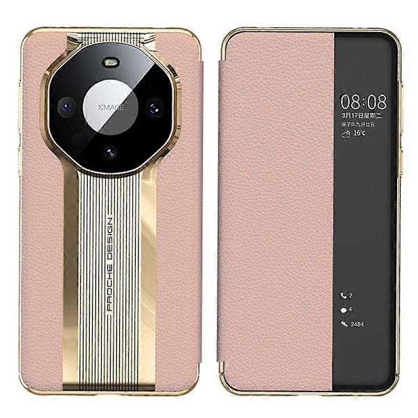 Fönsterfodral för Huawei Mate 60 Äkta Läder Auto Vakna/Sov Telefonfodral Multicolor Style C