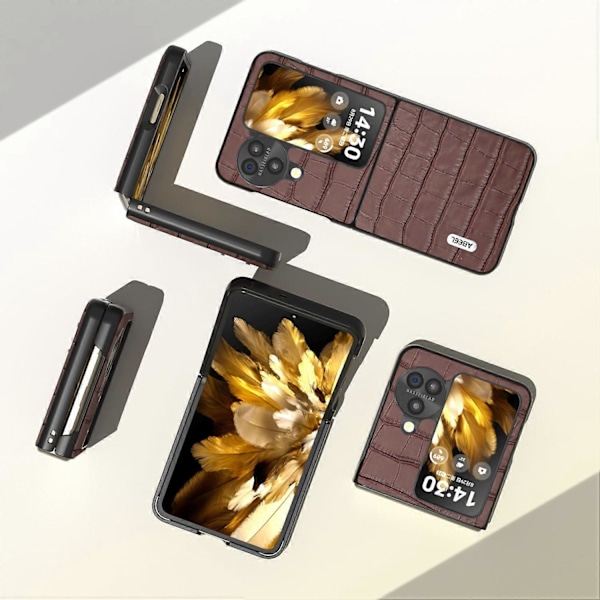 Krokodille tekstur etui i ægte okselæder + PC anti-ridse telefoncover til Oppo Find N3 Flip 5G Multicolor Style A