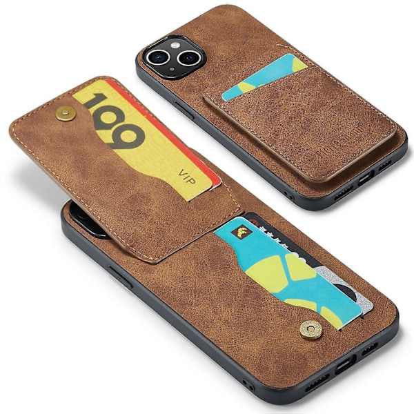 FIERRE SHANN Telefoncover med kortlommer til iPhone 14, stativ, RFID-blokering, PU-læder + TPU-telefonetui Multicolor Style F