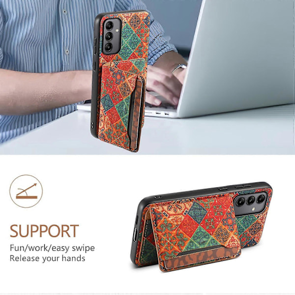 Samsung Galaxy A05s 4G -kotelo, värikäs kukkakuvioinen nahkainen takakansi korttipidikkeellä ja jalustalla Multicolor Style C