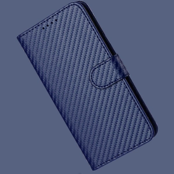 For iPhone 17 Pro Max Wallet Case med Rem Kulfibertekstur Læder Mobilcover Multicolor Royal Blue