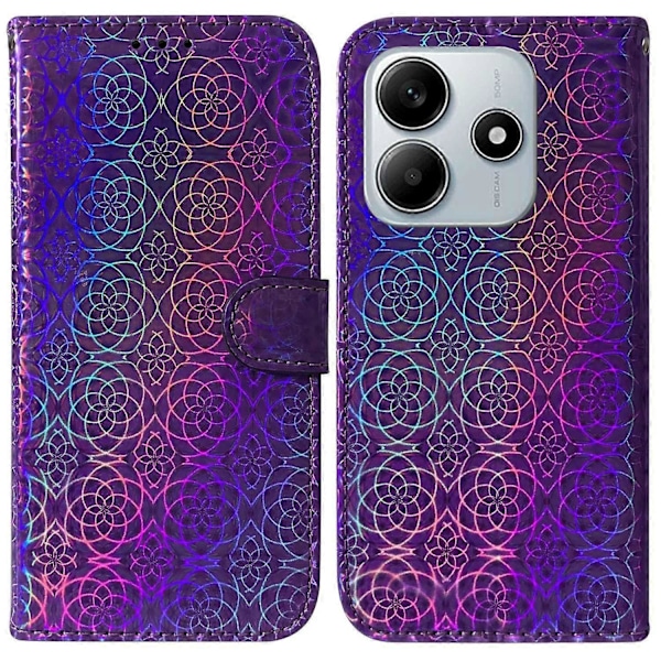 Stand Case med blændende blomster i læder til Xiaomi Redmi Note 14 5G Multicolor Style B