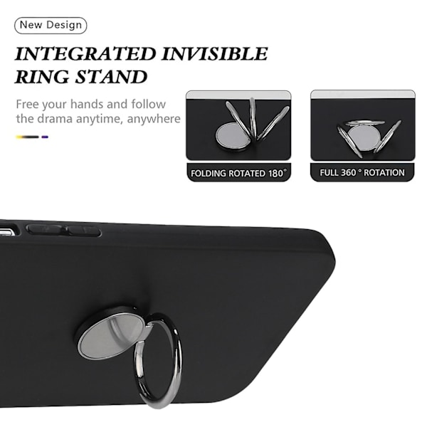 Matt Tpu- case för Iphone 15 Plus, spegelliknande ring Kickstand Phone Shell anti-scratch Cover Black
