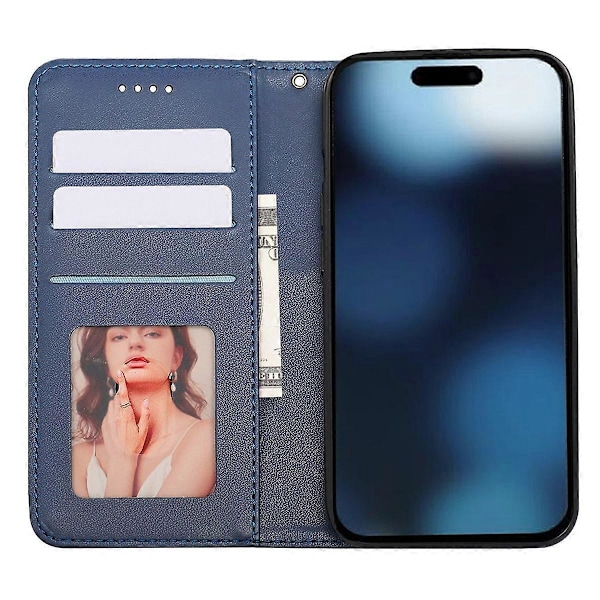 Plånboksfodral för iPhone 16 Pro Stark Magnetisk Rutmönstrad Präglad Läder Flip Cover Multicolor Blue
