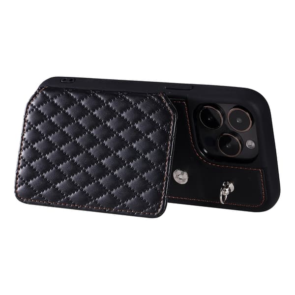 Rfid-blockerande phone case för Iphone 15 Pro Max Stötsäker Pu+tpu-telefonskal med remmar Black