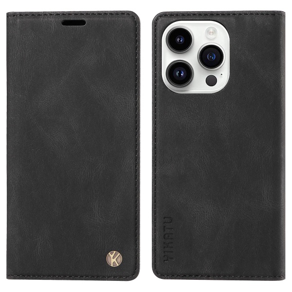 Til Iphone 15 Pro Max Hud-berørings PU Læder Shell Wallet Stand Telefon Cover Black