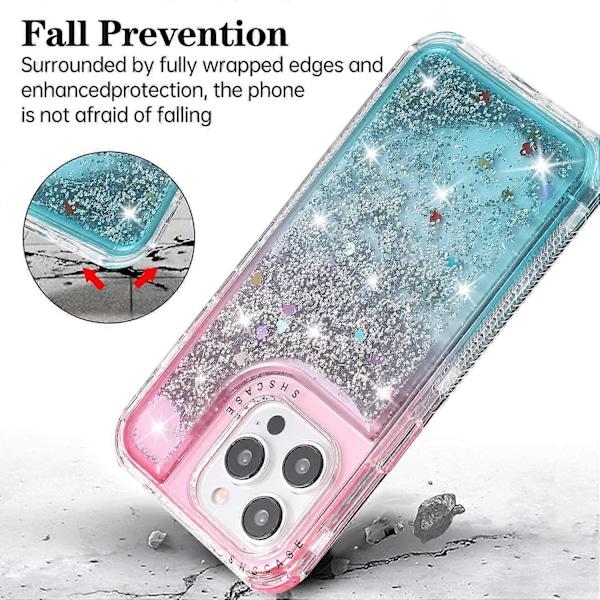 Til iPhone 13 Pro 6,1 tommer mobiltelefonetui TPU+PC Anti-drop Gradient Flydende Kviksandsskal Multicolor Pink+Light Blue