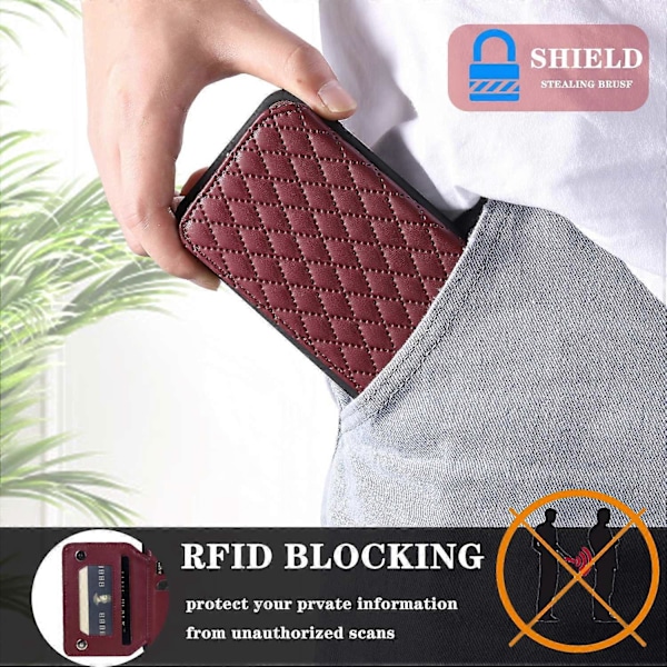Style 008 Til iPhone 15 Plus RFID Blokerende Stødsikkert Cover PU+TPU Telefon Shell med Stropper Multicolor Style C