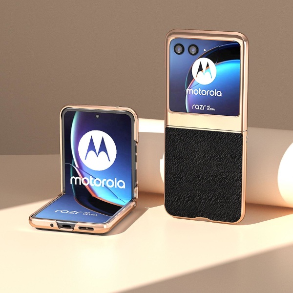 Äkta koläder + PC- cover till Motorola Razr 40 Ultra 5g, nanogalvaniserat phone case Black