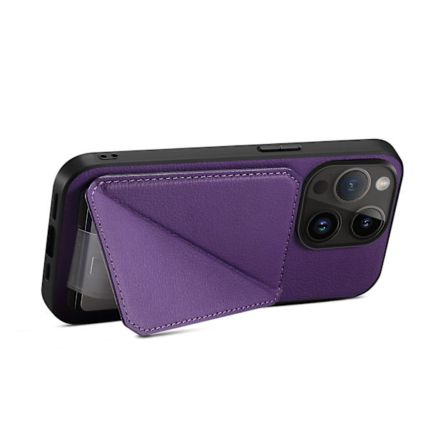 Calf Texture Pu+pc+tpu case för Iphone 13 Pro 6.1" Drop-proof kortplats Kickstand Phone Cover Purple