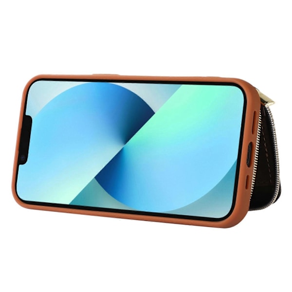 iPhone 13 Vetoketjullinen Lompakkokotelo Jalustalla PU-nahka+TPU Suojakuori Multicolor Style D