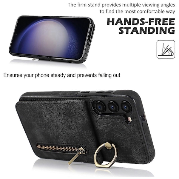 RFID-blokkerende telefondeksel med støtte for Samsung Galaxy S23+ Retro PU+TPU Lommebok Telefondeksel med glidelås Multicolor Style A