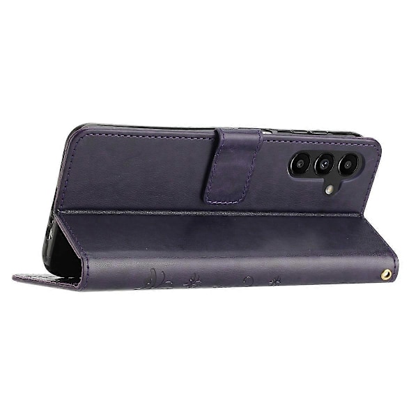 Samsung Galaxy S24 FE -kotelo PU-nahkainen puhelinlompakkokotelo hihnalla - Harmaa Multicolor Dark Purple