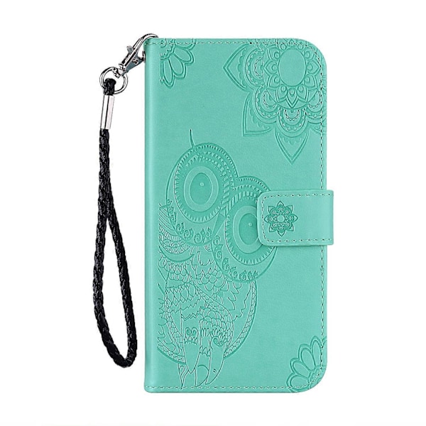 Imprint Blomst Ugle Mønster Stand Læder Wallet Case Cover til Samsung Galaxy A32 5G/M32 5G