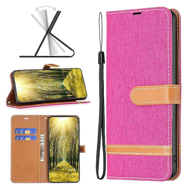 Xiaomi Redmi Note 13 5G Nahkainen puhelinkotelo Lompakkokansi Farkkukangas Yhdistelmä Multicolor Rose