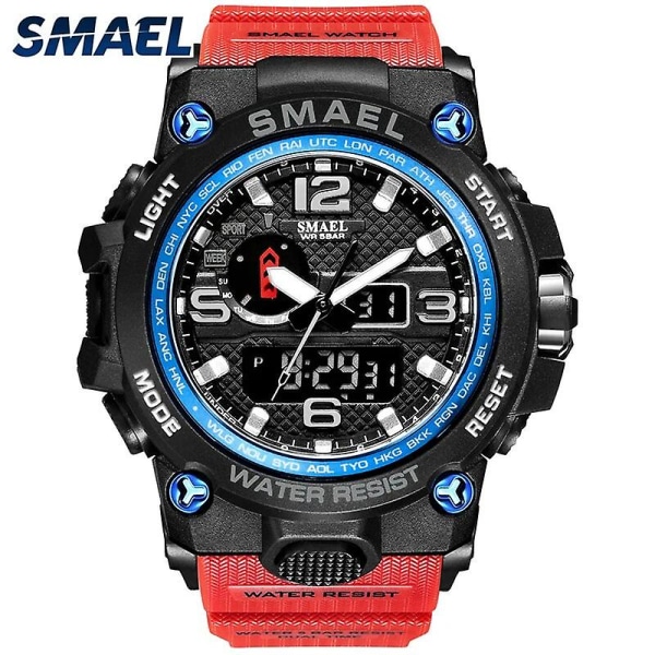 Smael klockor för män 50 m vattentät klocka Alarm Reloj Hombre 1545d Dual Display Armbandsur Quartz Military Watch Sport Ny Herr REDBLUE